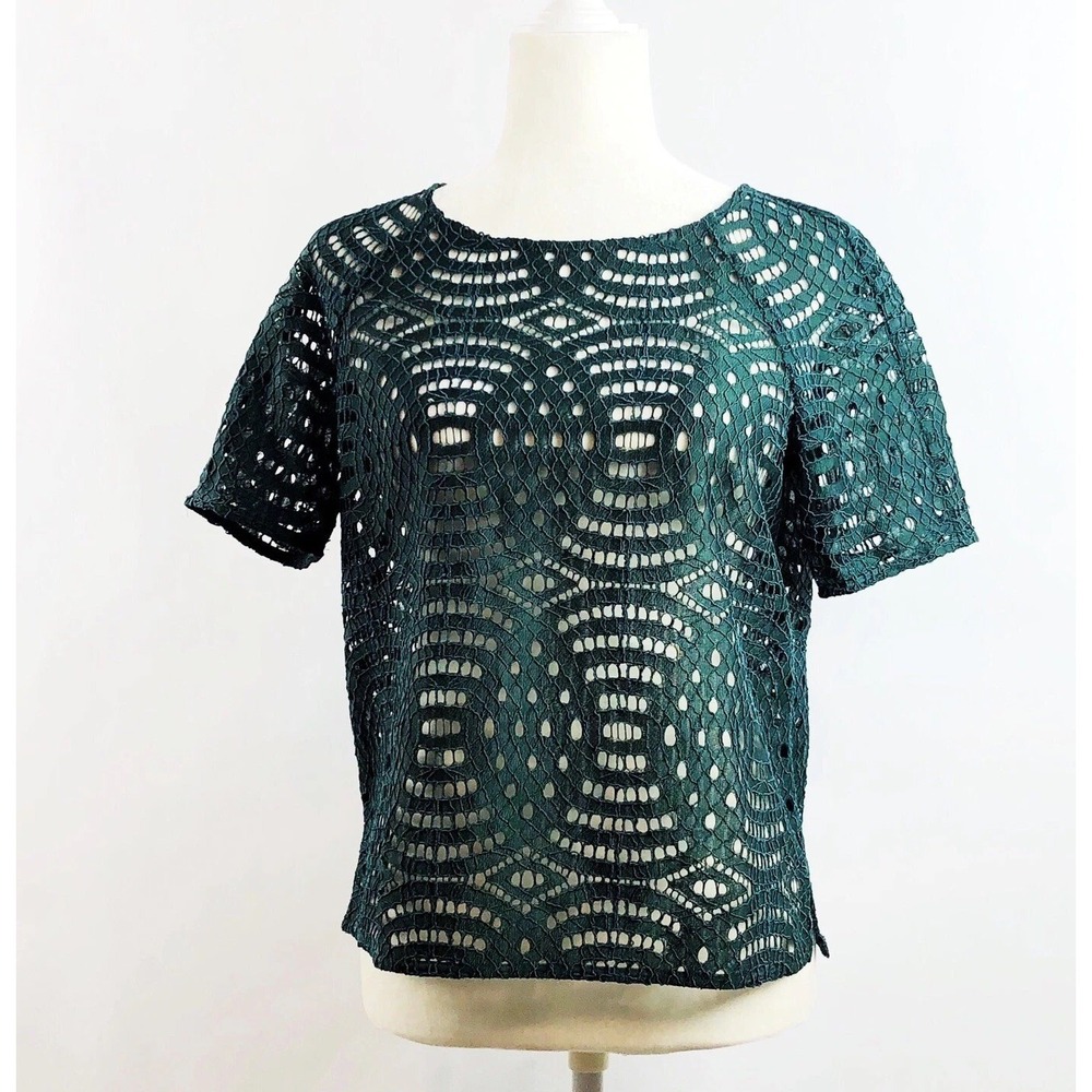 Taylor Crochet Lace Blouse Small Dark Green Hunter Career Night Out